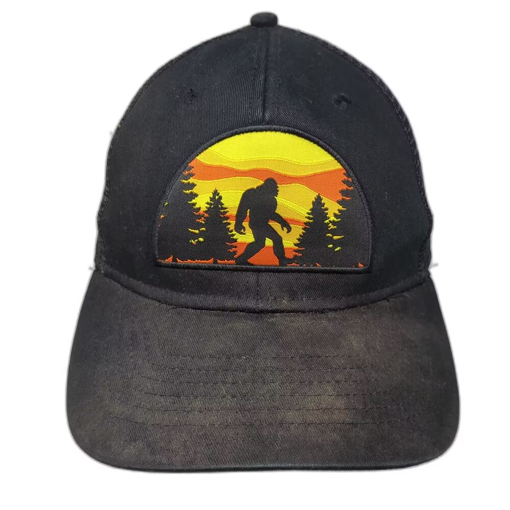George Trucker Hat Black Orange Bigfoot Sasquatch Mesh Snapback One Size Hat
